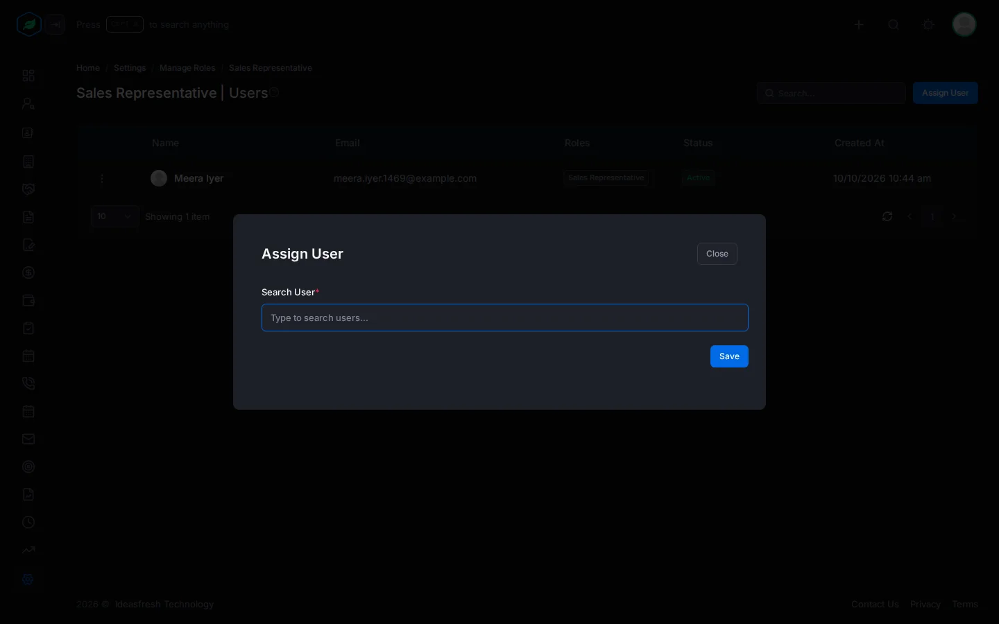 The Assign User window with the Search User box