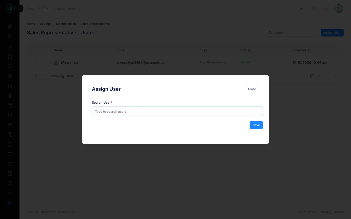 The Assign User window with the Search User box