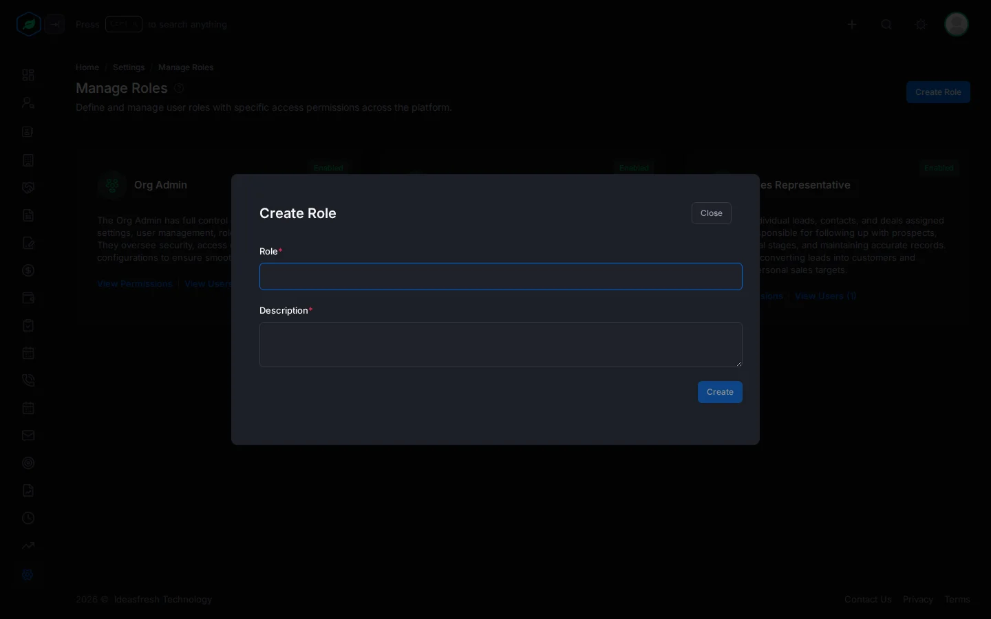 The Create Role window with Role and Description