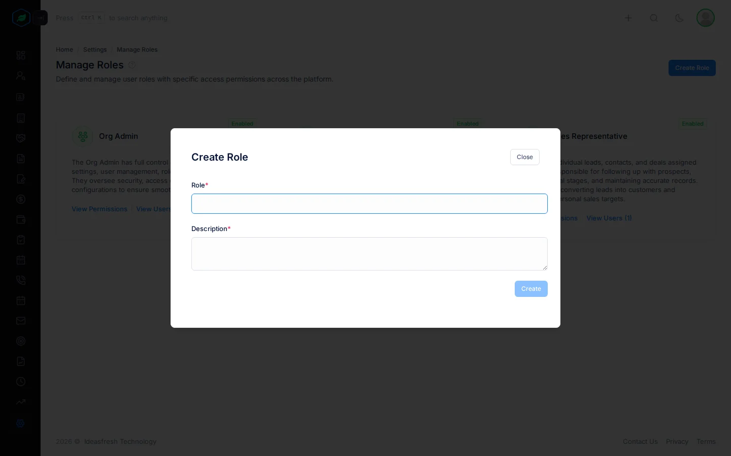 The Create Role window with Role and Description