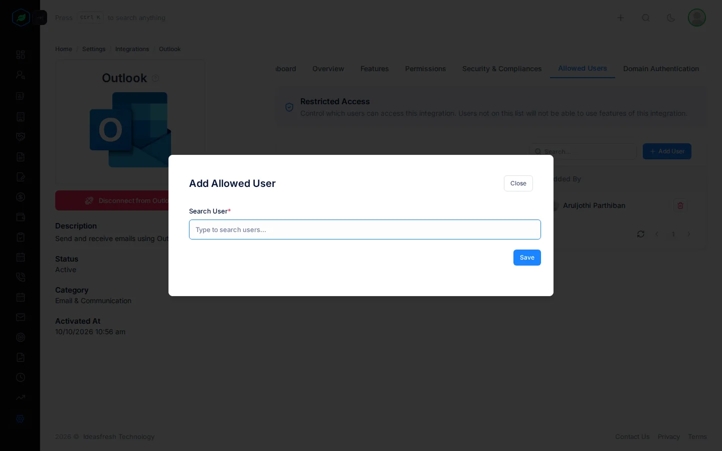 The Add Allowed User window with the Search User box