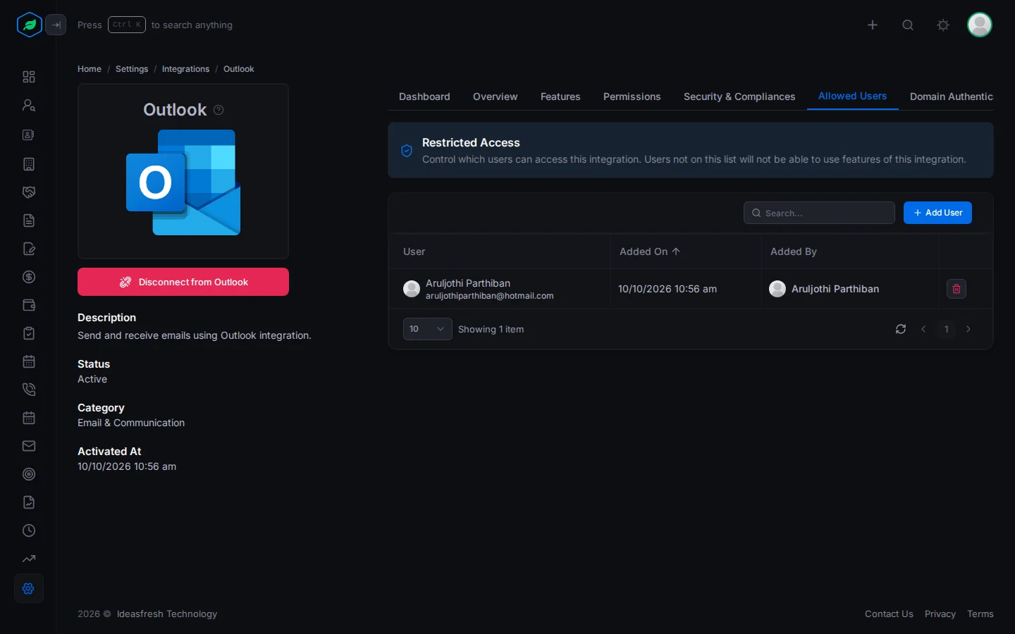 The Allowed Users tab with the Restricted Access banner and the list of people