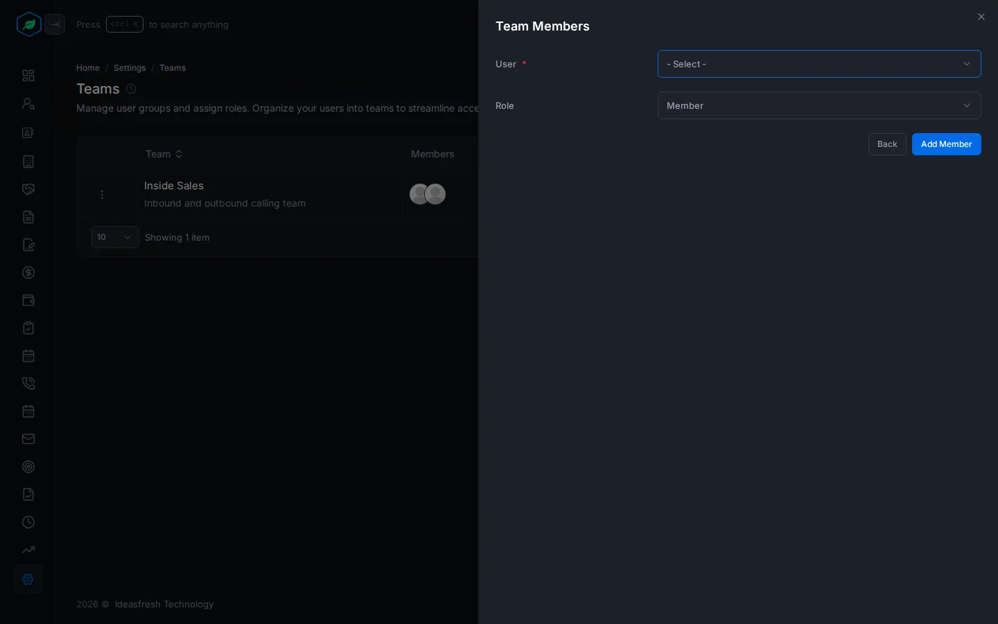 The Add Member form with User and Role
