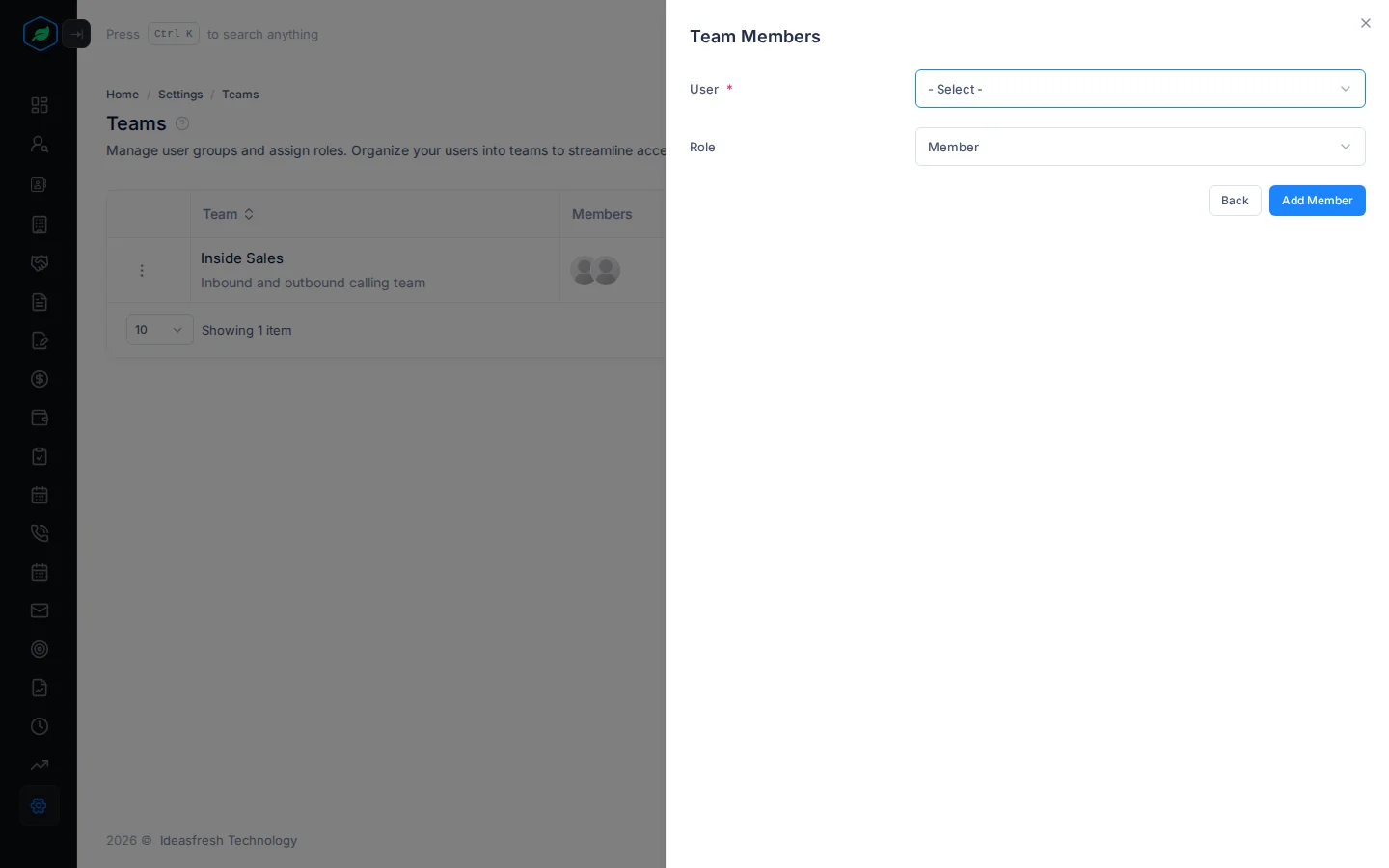 The Add Member form with User and Role