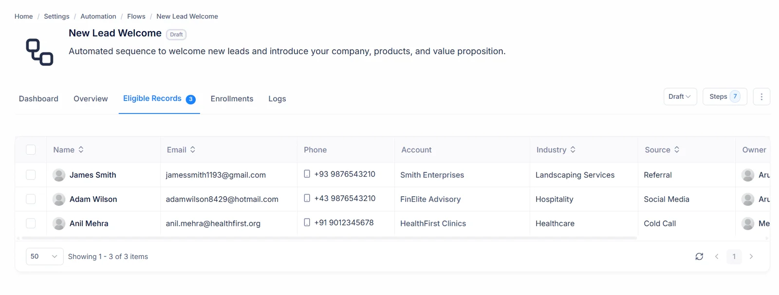 Flow enrollment panel with manual and automatic enrollment options