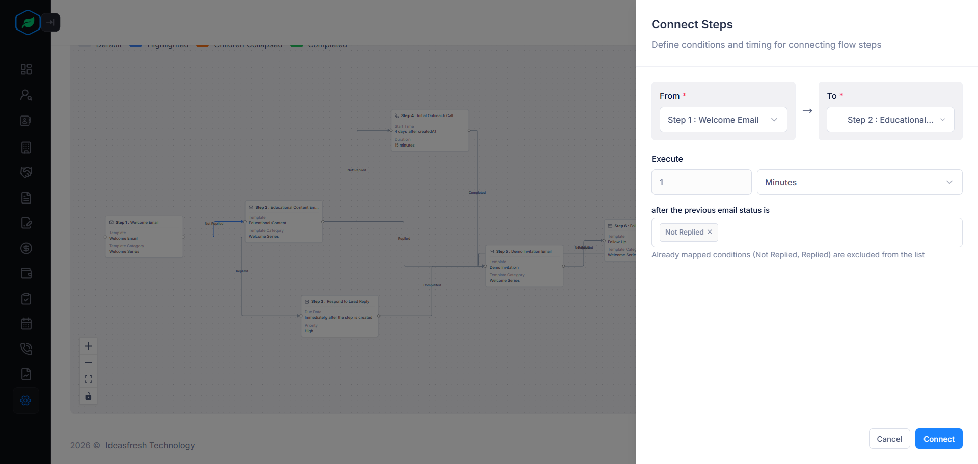 Flow step timeout settings with exit or continue options